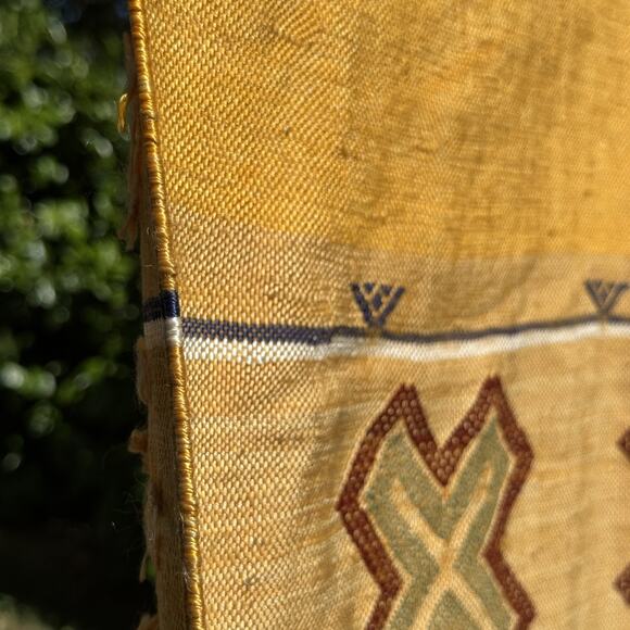 Vintage Moroccan Sumouk Kilim Hanbel Silk Area Rug Wall Hanging Saffron 3'x5' - Picture 6 of 10